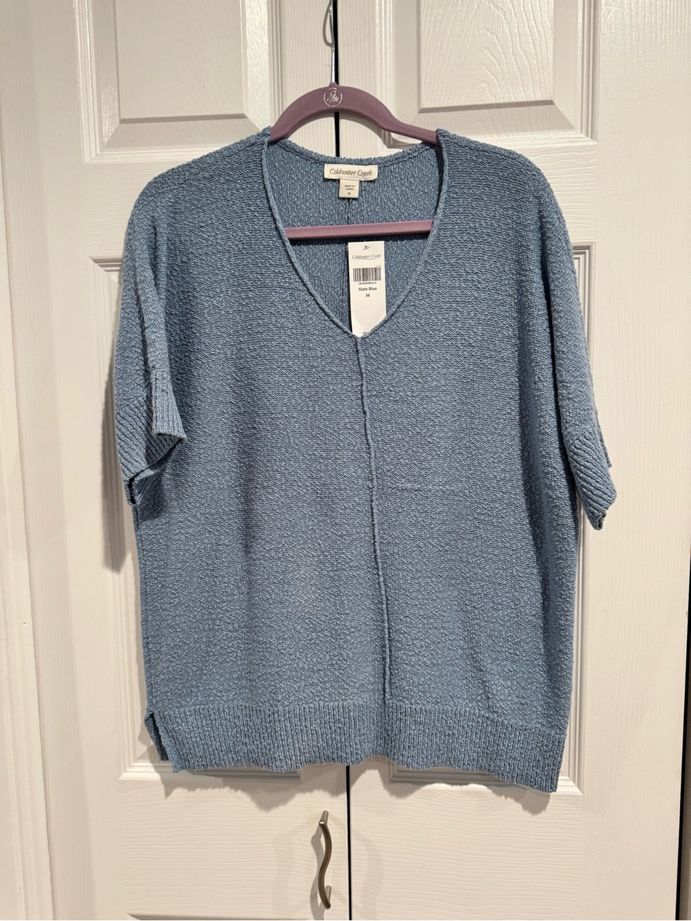 Coldwater Creek Women's V‑Neck Short Sleeve Sweater - Dusty Blue